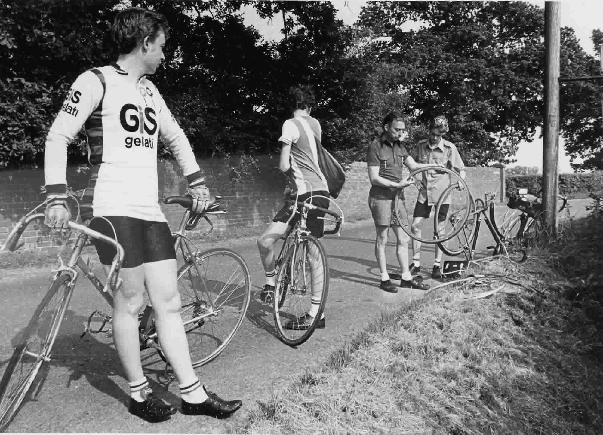 Some things never change - punctures still happen just as they did when this picture was taken in 1979. Roy and Peter Harris are still riding and no doubt still getting punctures
